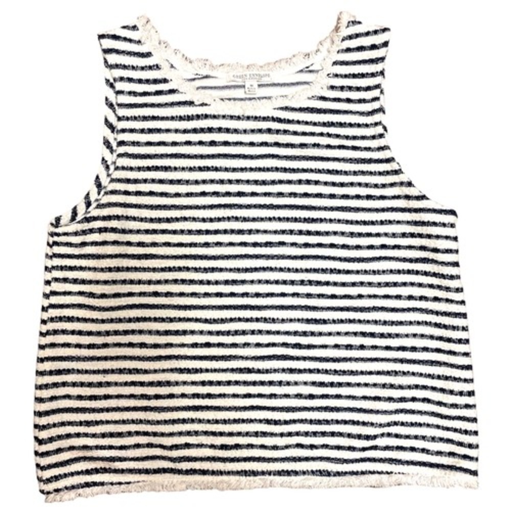 Green Envelope Sleeveless Top,‎ tank, Navy/white stripes, soft, fringe, Medium